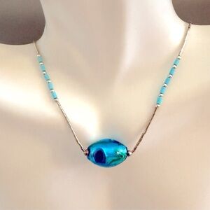 Southwestern Liquid Silver Turquoise Murano Glass Necklace